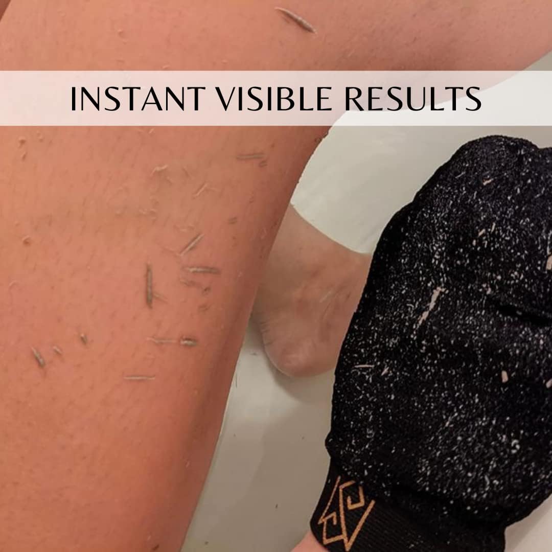 Exfoliating Glove Kessa Mitt Body Scrubber - Dead Skin Remover Shower Glove for Dead Skin Scrubbing and Deep Pore Cleansing - by MoroccanSource (3 Piece spa Set)