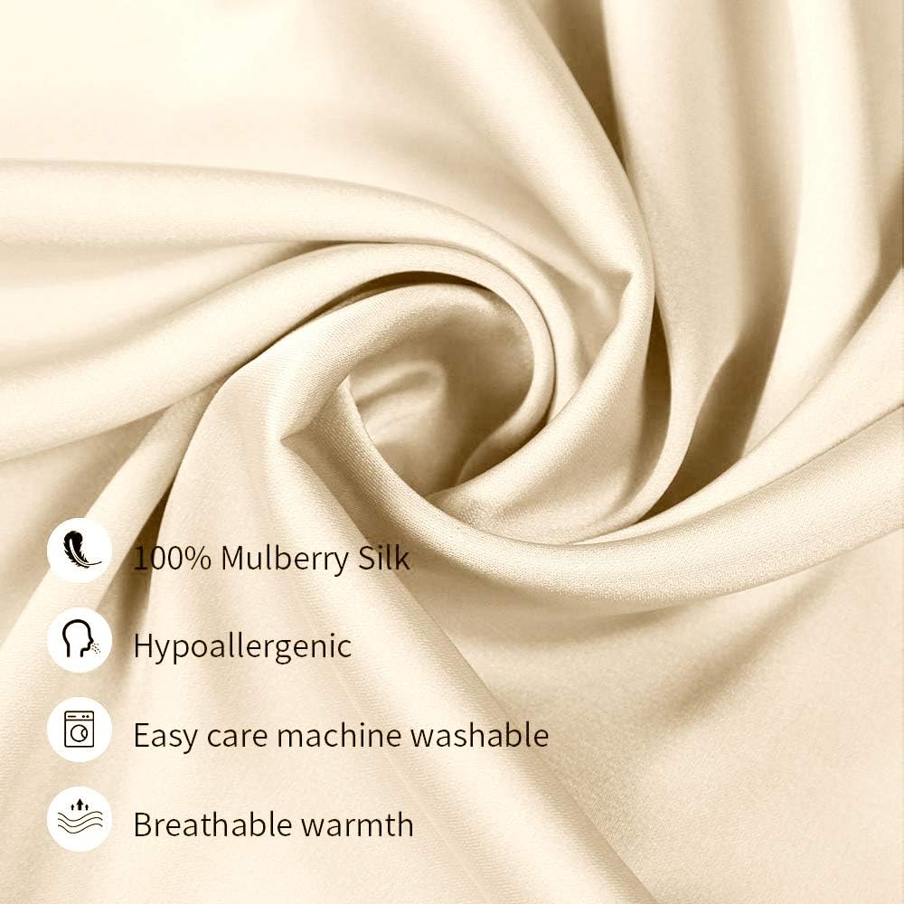 100% Mulberry Silk Pillowcases Set of 2 for Hair and Skin and Super Soft and Breathable Standard Size Nature Silk Pillowcases (Standard, Buff Beige)