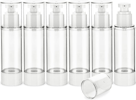 2.7OZ/80ML Clear Airless Pump Bottles, Lotion Dispenser Travel with Pump, Vacuum Plastic Travel Size Lotion Bottle for Foundation, Creams, Cosmetic(6 Pack)