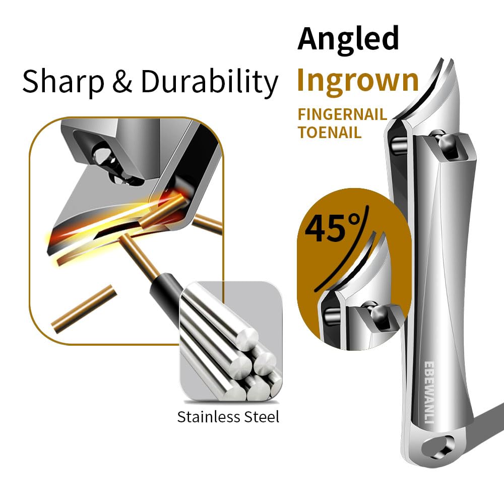 Stainless Steel Nail Clippers, Pointed Slant Blade Ingrown Toenail Tool for Ingrown Toenail Removal, Professional Stainless Steel Toenail Clippers, Angle Nail Clippers for Feet