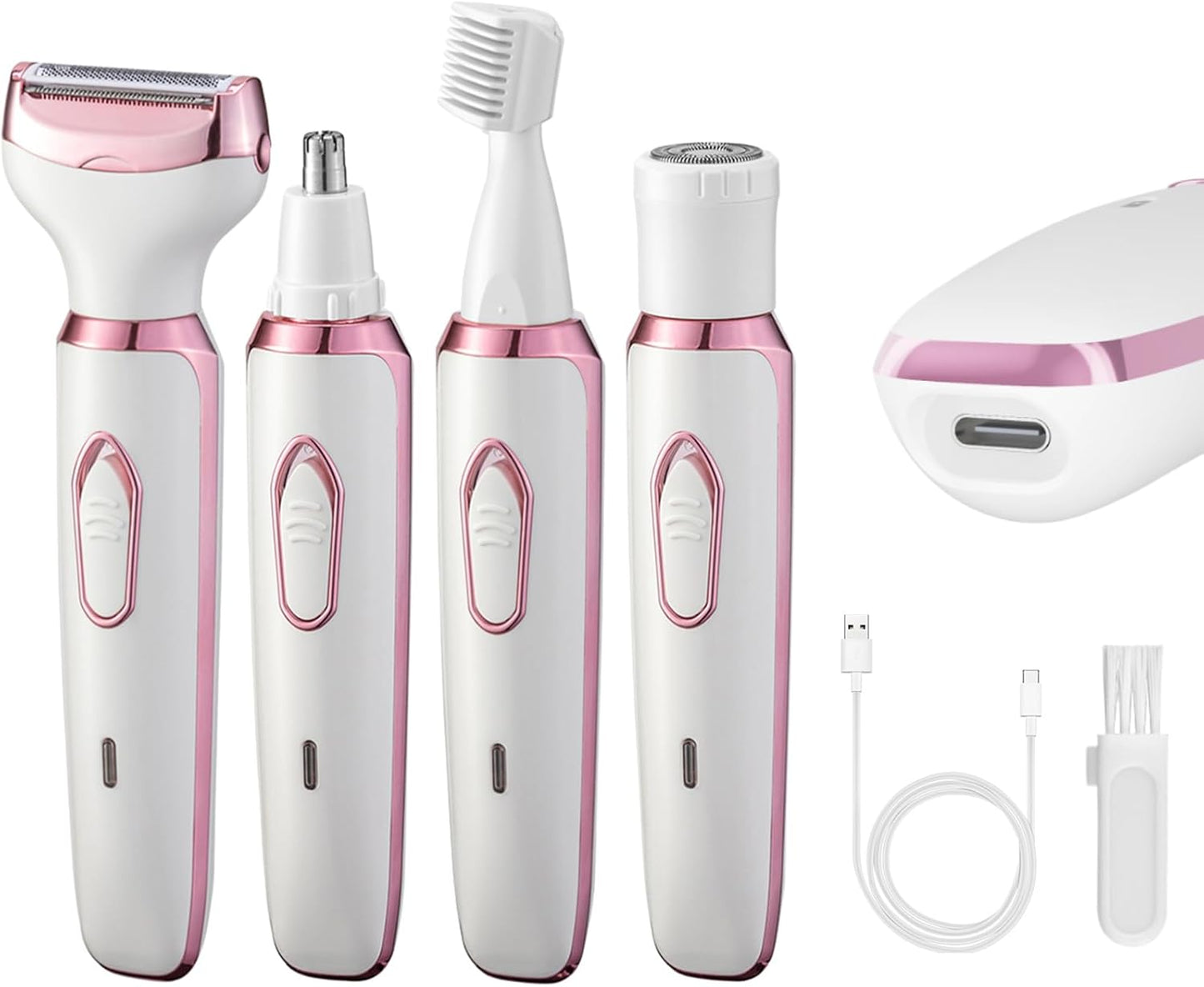 4-in-1 Electric Razor for Women - Rechargeable Painless Body & Facial Hair Remover, Bikini Trimmer for Legs, Underarm & Face, Portable Women's Shaver Set with Smooth Glide Technology