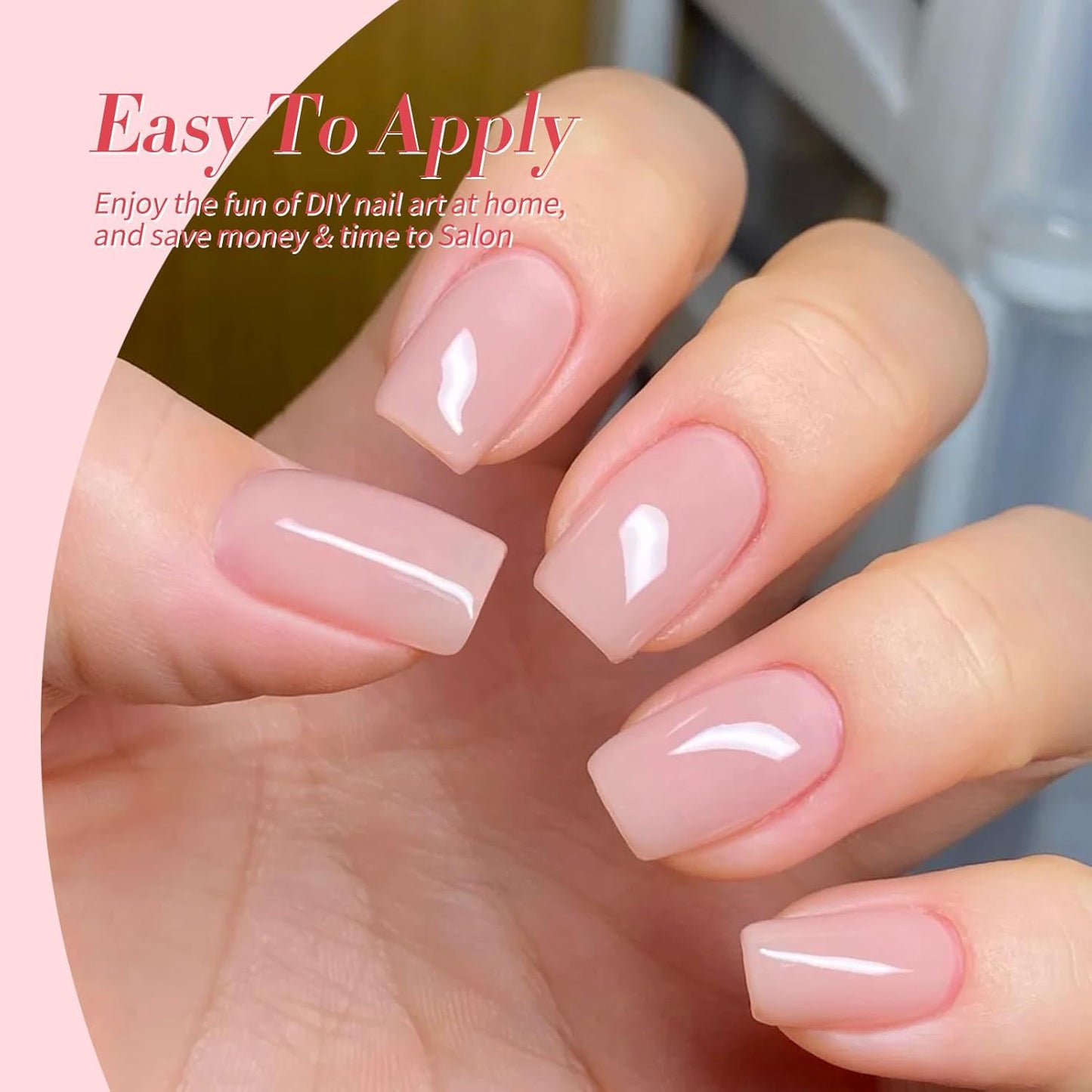 Born Pretty Milky White Jelly Nude Pink Gel Nail Polish Set,Nude Pink Sheer Translucent Gel Polish Milky Natural Gel Polish Set Nail Art Manicure DIY Kit Home Salon 6PCS 7ML