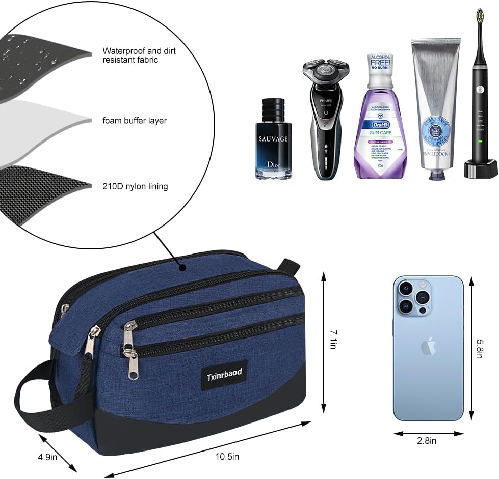 Travel Toiletry Bag for Men Dopp Kit Water-resistant Shaving Bag for Toiletries Accessories Door Room Essentials Navy Blue