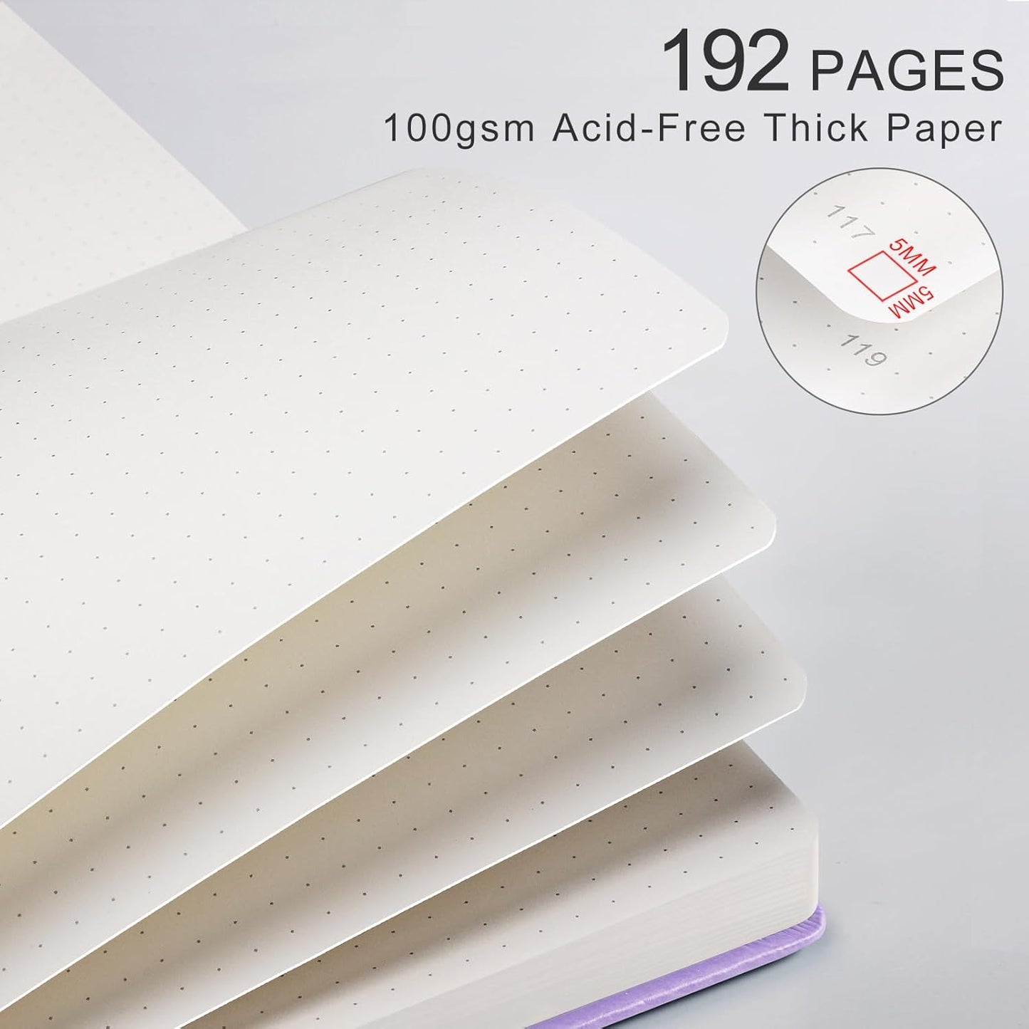 Dotted Journal for Women Men, 192 Pages A5 Notebook Journal, Hardcover Notebook with 100Gsm Thick Pages, Leather Note Book for Writing, Travel, Business, Office, Prayer 5.7 x 8.3, Light Purple