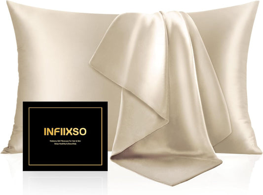 INFIIXSO Mulberry Silk Pillow Case King Size, Silk Pillowcase with Hidden Zipper 20"x36", Extraordinary Smooth and Soft Pillow Cases for Hair and Skin(Beige, 1 Pack)