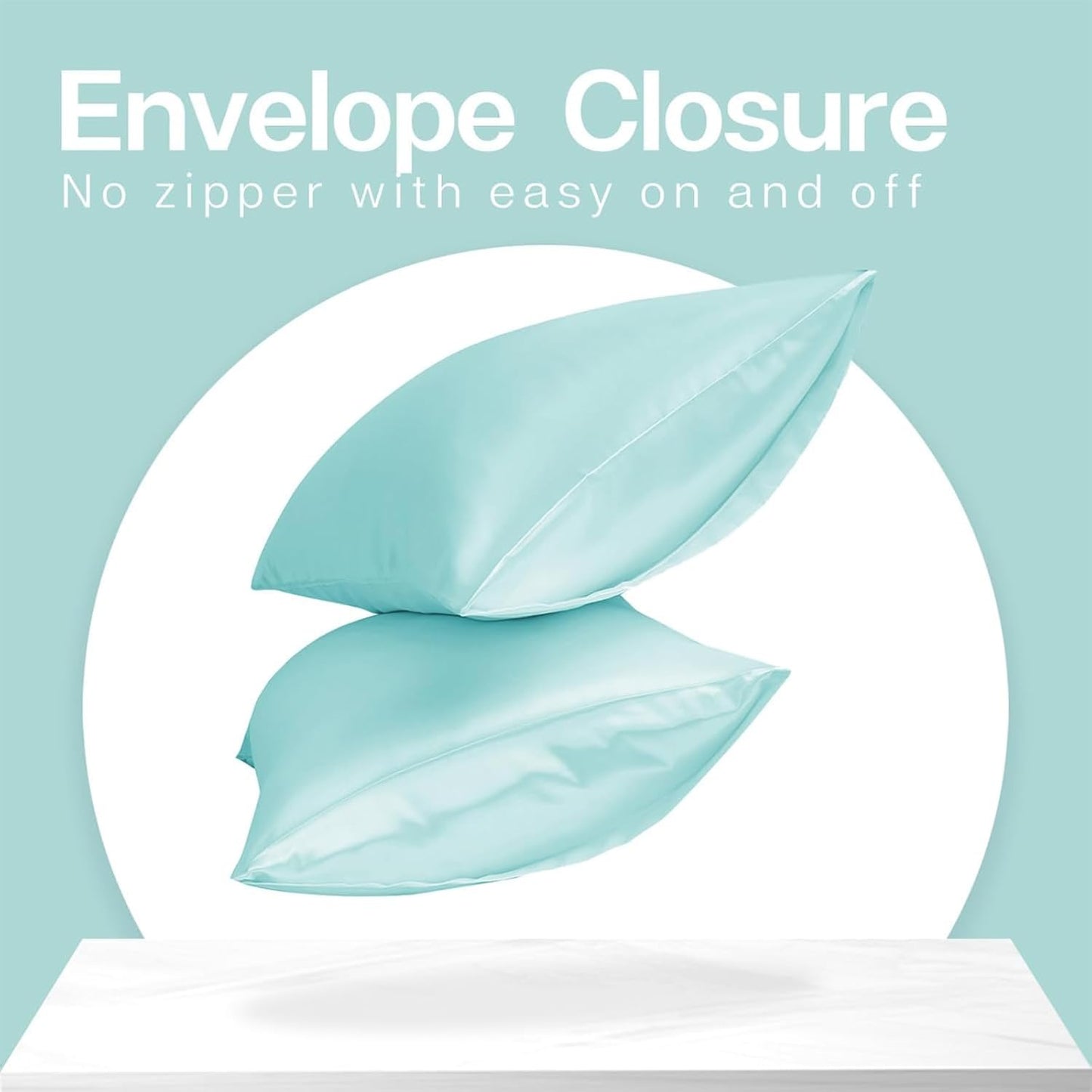 MR&HM Satin Pillowcase for Hair and Skin, Silk Satin Pillowcase 2 Pack, King Size Pillow Cases Set of 2, Silky Pillow Cover with Envelope Closure (20x36, Turquoise)