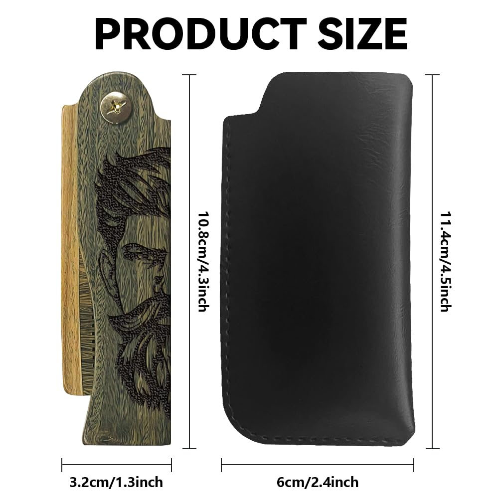 CHGCRAFT Folding Wooden Comb Foldable Beard Comb Carved Wooden Combs Fine Tooth Hair Combs with Imitation Leather Carrying Pouch for Men Grooming Mustaches Head Hair Husband Gift