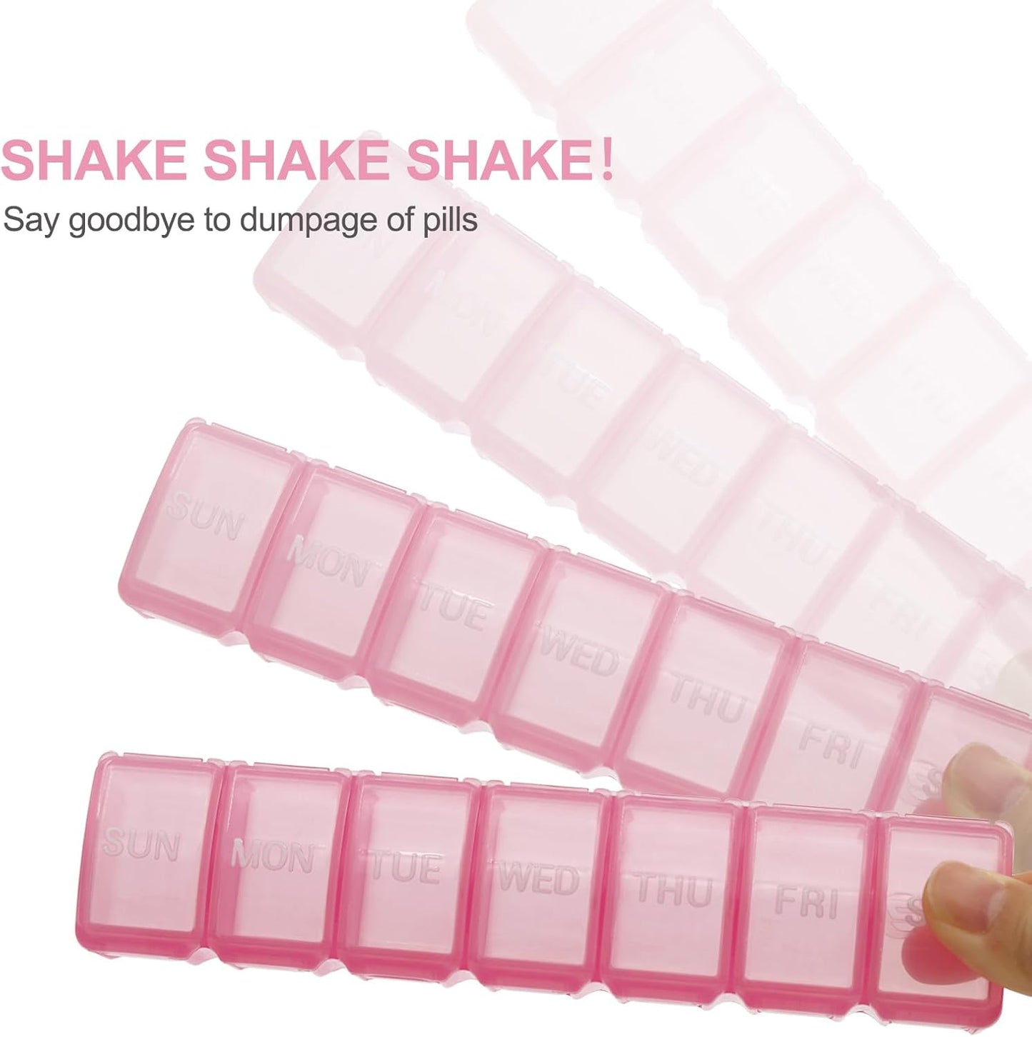 2 Packs Weekly Pill Organizer,Pocket Daily Pill Case Pill Box for Pills/Vitamin/Fish Oil/Supplements (Pink)