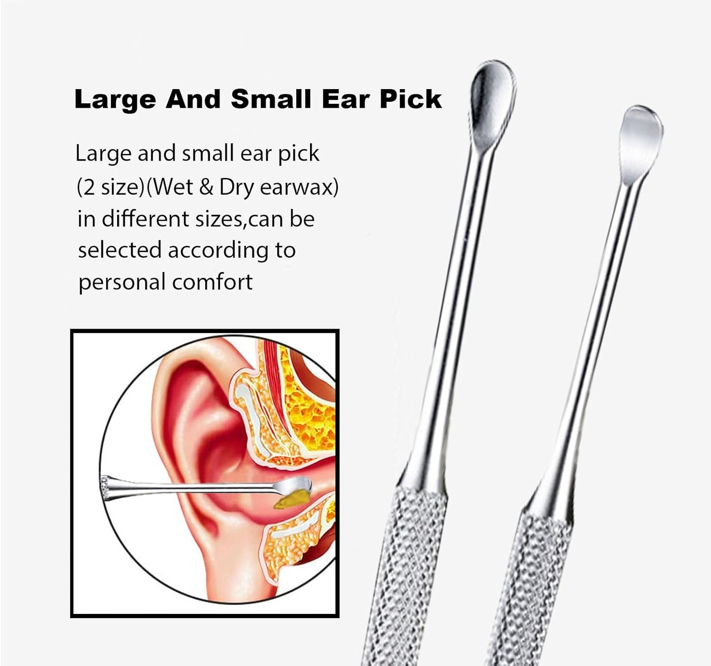 Ear Wax Removal kit, 5 Pcs Stainless Metal Earwax Removal Tool for Adults with Ear Spoon & Spiral Spring, Ear Cleaning Reusable