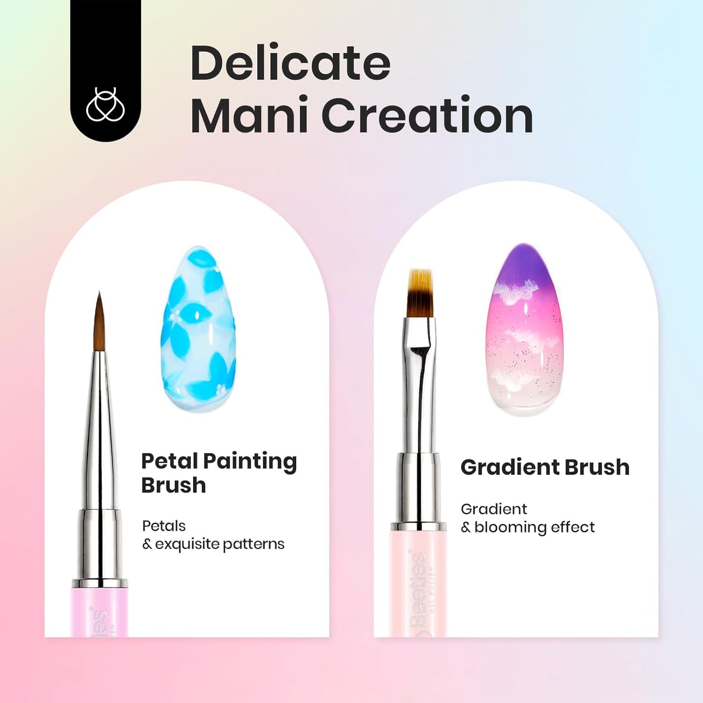 Beetles Nail Art Brushes Set 7 Pcs Double-ended Nail Art Brushes Kit Gel Polish Design Pen Liner Brush Petal Painting Brush Oval Brush Flat Brush Gradient Brush Dotting Pen Gifts for Women