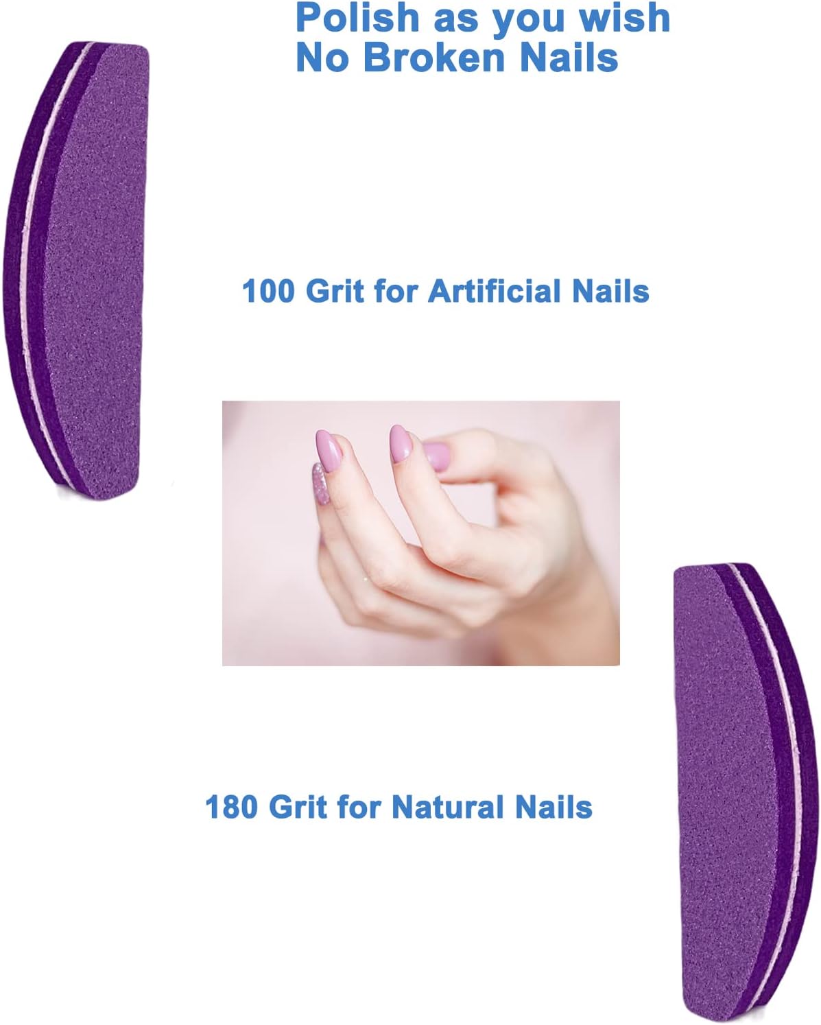 20 PCs Nail Buffers, Double Sided Nail Files Buffer Blocks 100/180 Grit Portable Washable Sanding Buffing File Arc Shape (Purple)