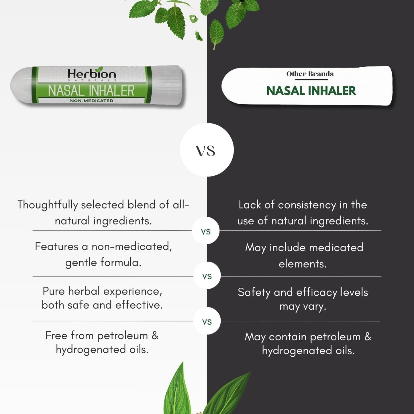 HERBION Naturals Nasal Inhaler Non-Medicated, Relieves Nasal Congestion & Blockage, Sinusitis Conditions, Menthol, Clove Oil, Eucalyptus Oil & Camphor, 0.05 Fl Oz (1.5ml)