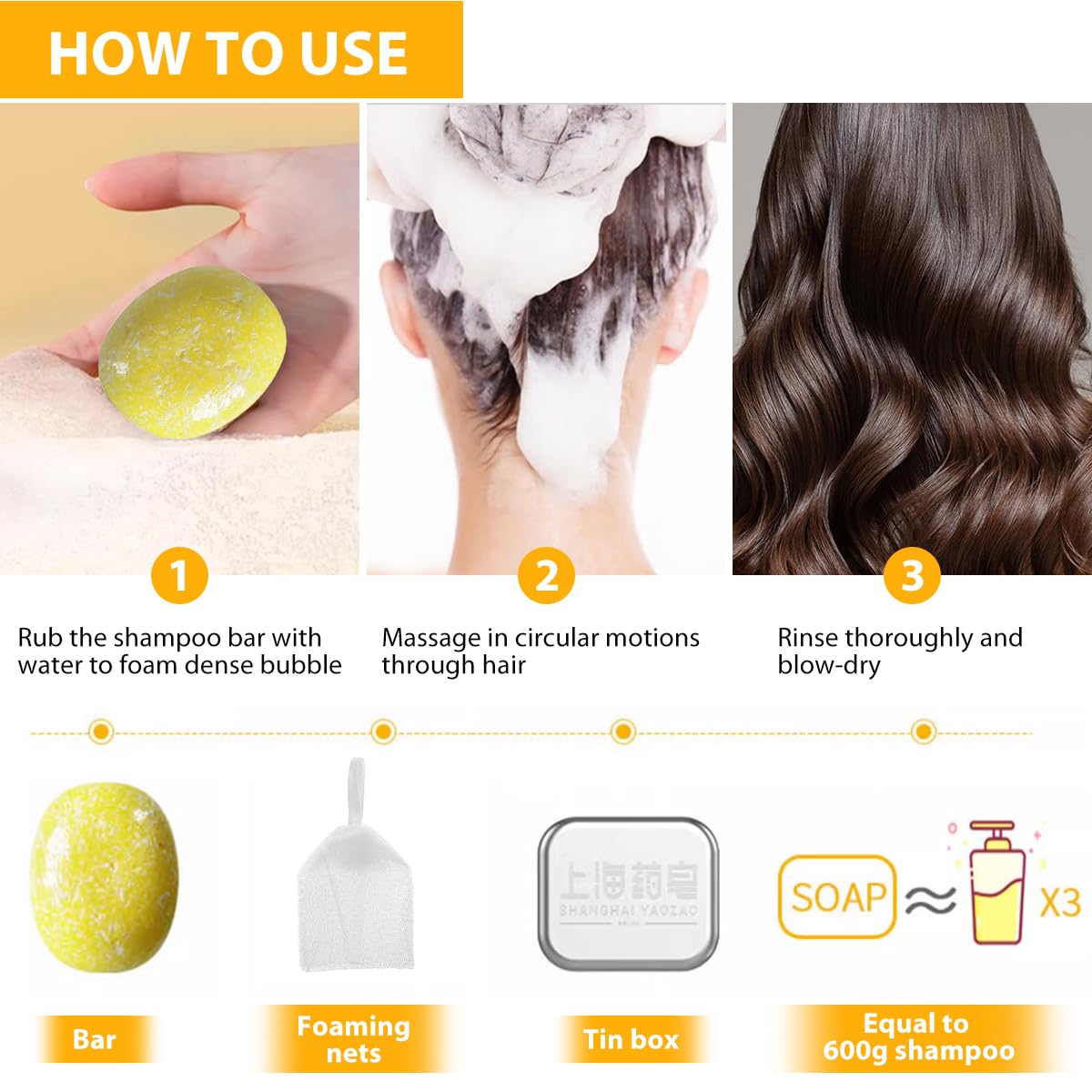 Bee & Flower Shampoo Bar Sulfur Shampoo Bar Oil Control & Balancing All Natural Travel Shampoos Bars for All Hair Types - 2.1 oz (Comes with Mesh Bag and Tin Box)