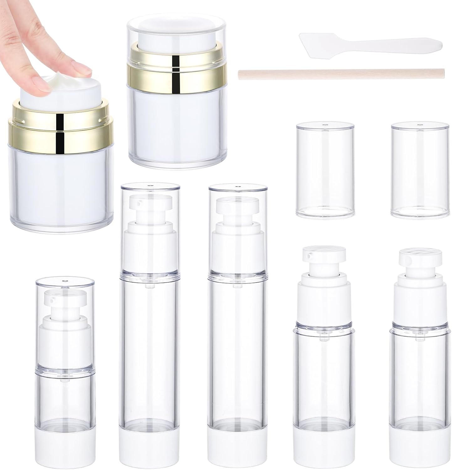 Segbeauty 7pcs Airless Pump Bottles Set, Refillable Travel Airless Pump Jars with Lid for Thick Moisturizer, Oils Vacuum Lotion Dispenser, Empty Fine Mist Vacuum Spray Bottles for Hair 0.5oz 1oz 1.7oz