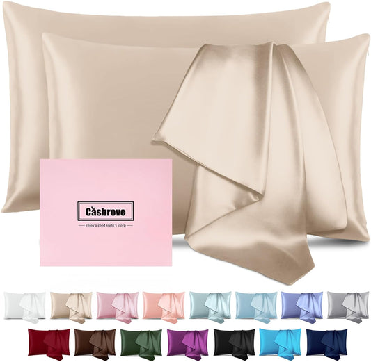 Silk Pillow Cases 2 Pack Mulberry Silk Pillow Cases Soft Breathable Both Sided Natural Silk Pillowcase with Zipper Beauty Sleep Silk Pillow Cases for Gift(King,Champagne)