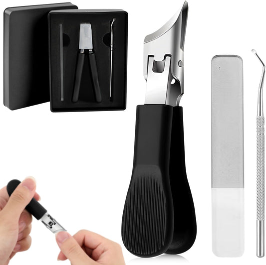 Eagle Beak Beveled Nail Clippers,Wide Jaw Opening Anti-Splash Slanted Nail Clipper,Slanted Jaw Ingrown Toenail Clippers for Thick Toenails (Black)
