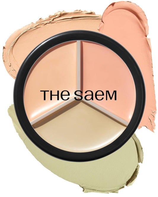 THESAEM Cover Perfection Triple Pot Concealer 03 Correct Up Beige - for Fair to Light Skin Tone - 3 Color Full Coverage Concealer - Covers Blemishes Spots, Dark Circles, Redness Skin