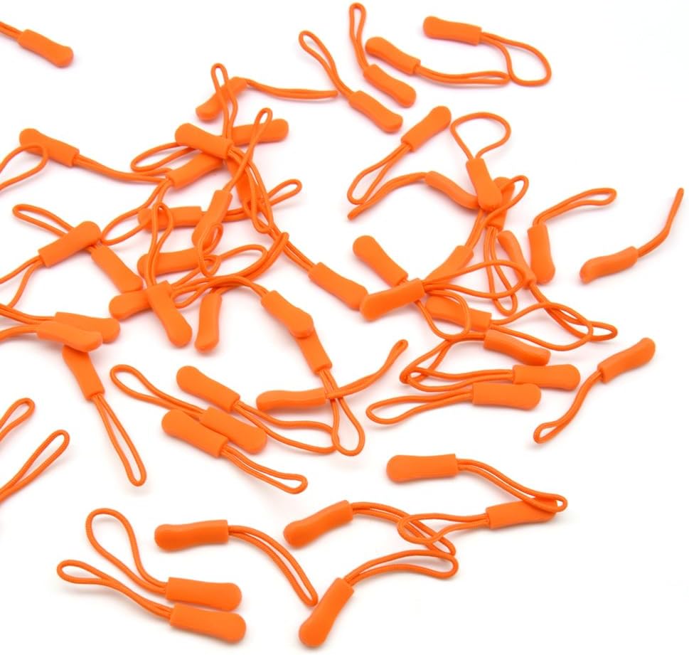 Ruidee 50 Pieces Zipper Pulls Zipper Tabs Zipper Pull Cord Extender Replacement Zipper Pulls for Backpacks, Jackets, Luggage, Purses, Handbags（Orange）