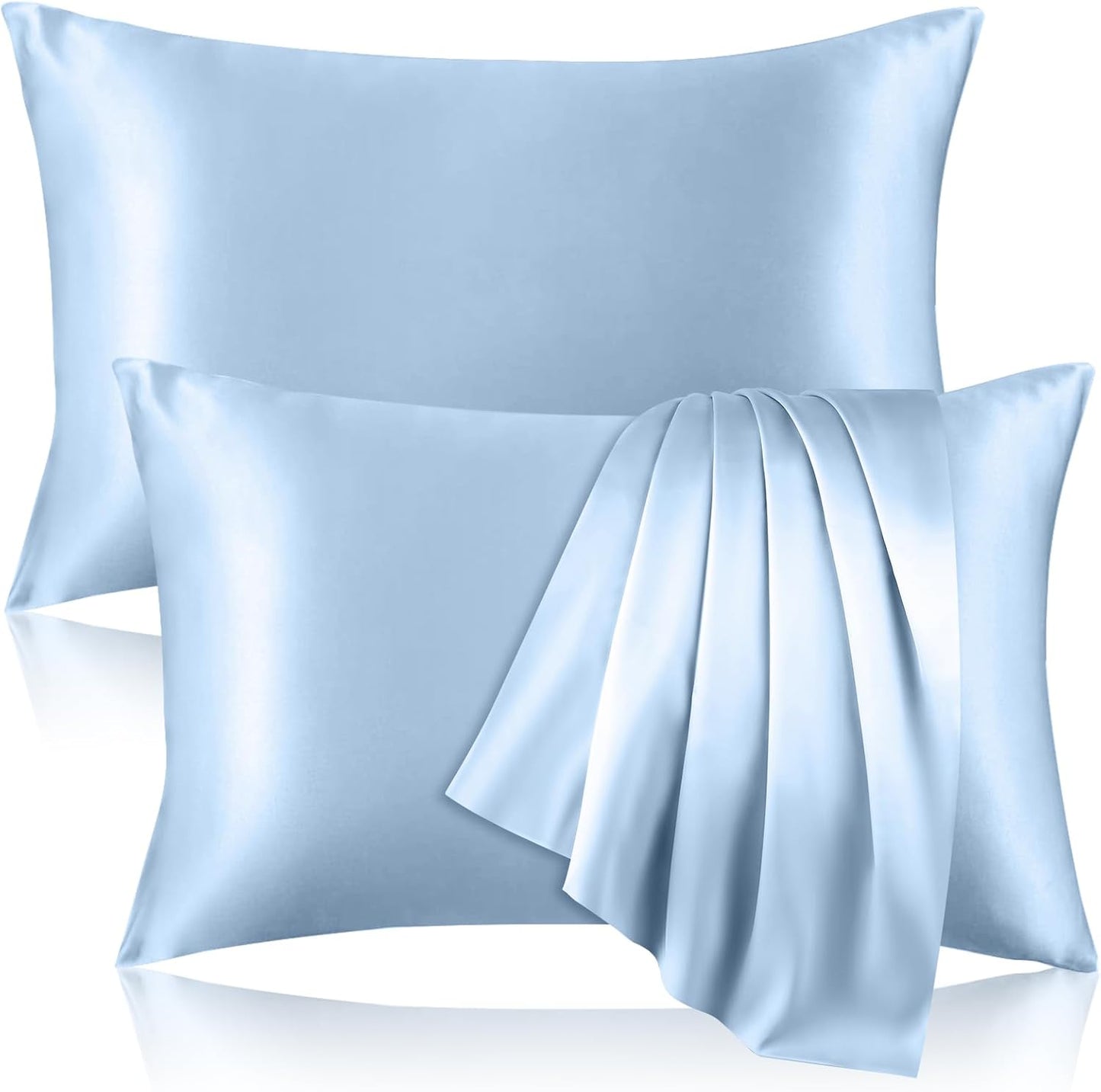 2 Pack 100% Pure Silk Pillowcase for Hair and Skin, Both Sides Mulberry Silk Pillowcases with Hidden Zipper, Cooling Pillowcase 19 Momme, 600 Thread Silk Pillow Cases King Size, Light Blue