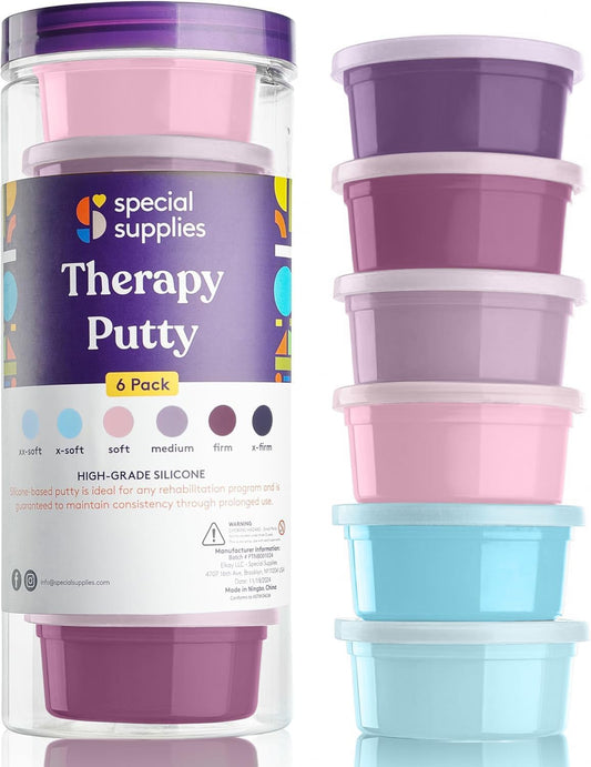 Special Supplies Therapy Putty for Kids and Adults - Resistive Hand Exercise Stress Relief Kit, Set of 6 Strengths, 3 Ounces of Each Putty - Unicorn Colors