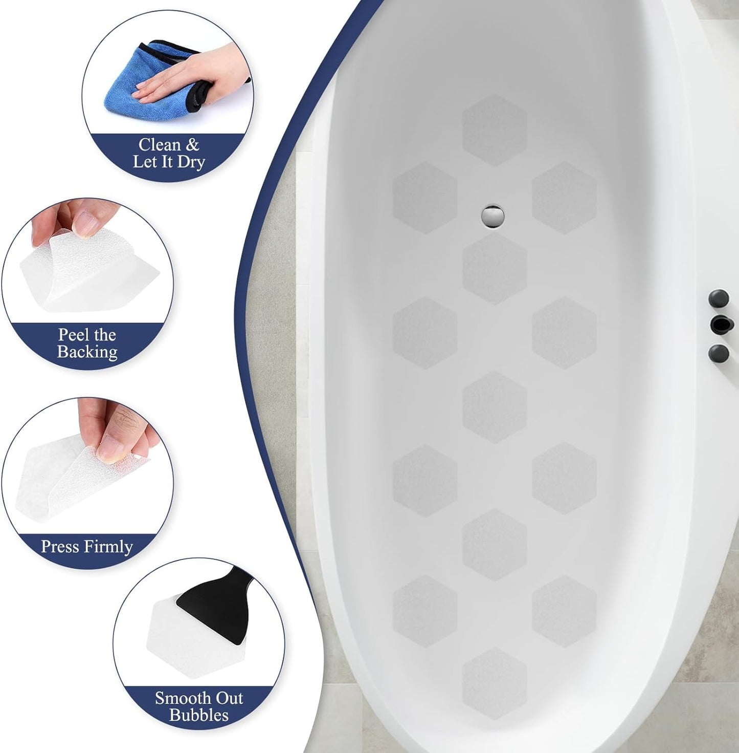 28 PCS Shower Floor Non Slip Stickers with Strong Adhesive, Invisible & Durable Anti Slip Shower Stickers with Scraper for Bath Tub, Pools and Stairs(Clear,Hexagon)