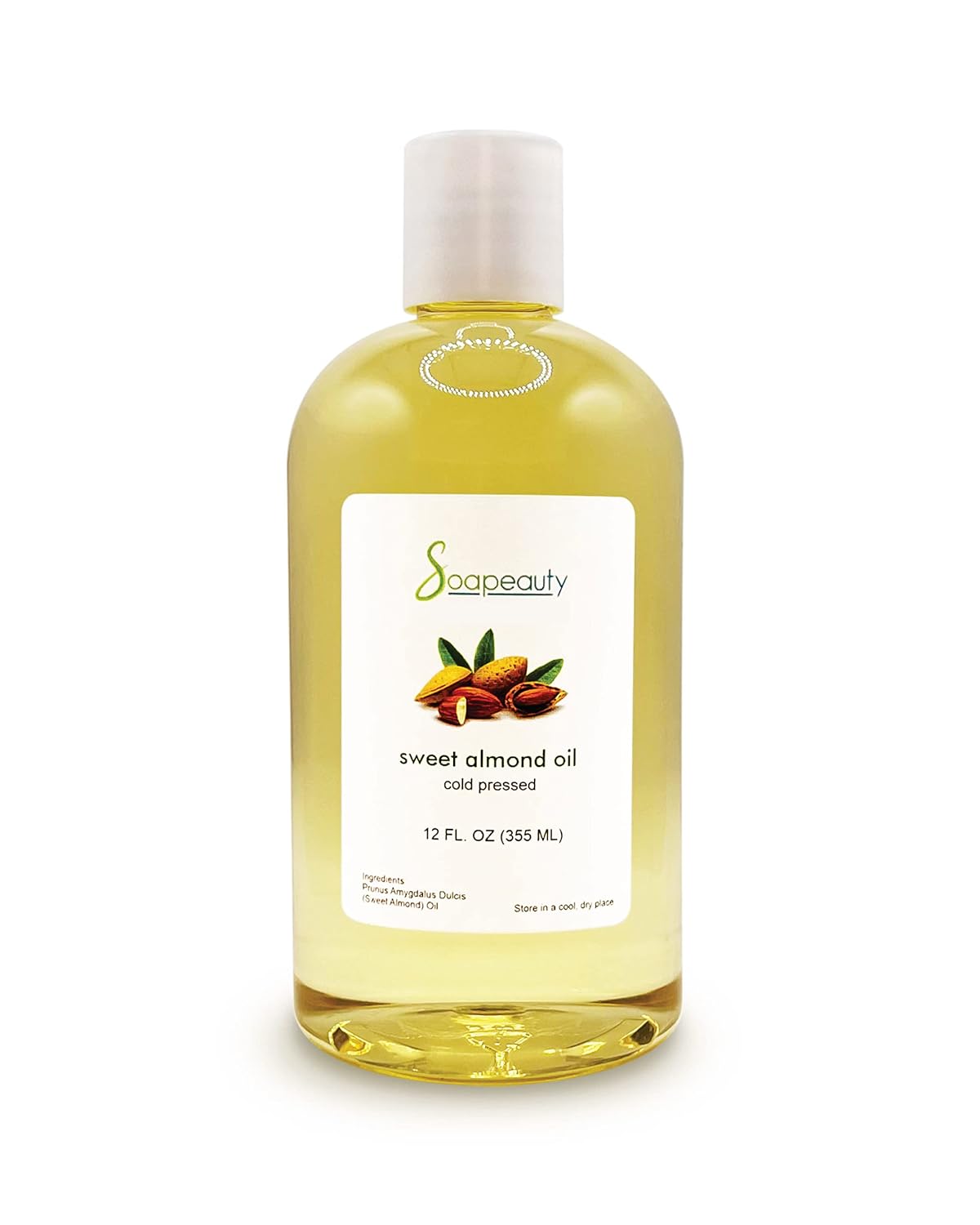 Soapeauty Sweet Almond Oil Cold Pressed Refined | 100% Pure Sweet Almond Oil Available in Bulk | Carrier for Essential Oils, Almond Oil for Skin, Face, and Hair, Soap Making | 12 fl oz