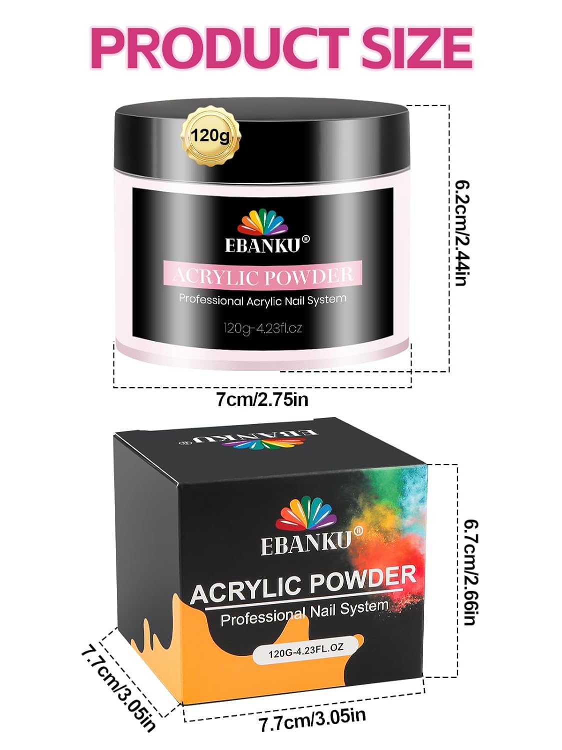 EBANKU Acrylic Powder, 120g/4.23oz Natural Pink Acrylic Nail Powder Large Capacity Professional Nail Powder for Nail Acrylic Extension, Nail Carving, Long-Lasting, No Nail Lamp Needed