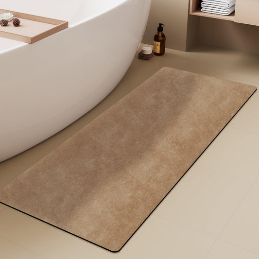 Bathroom Mat Quick Dry, Bathroom Rugs Non Slip Washable Thin Absorbent Bath Mat Fits Under Door Bathroom Floor Mat Perfect for Bath, Shower, or Sink 24"x70" Camel