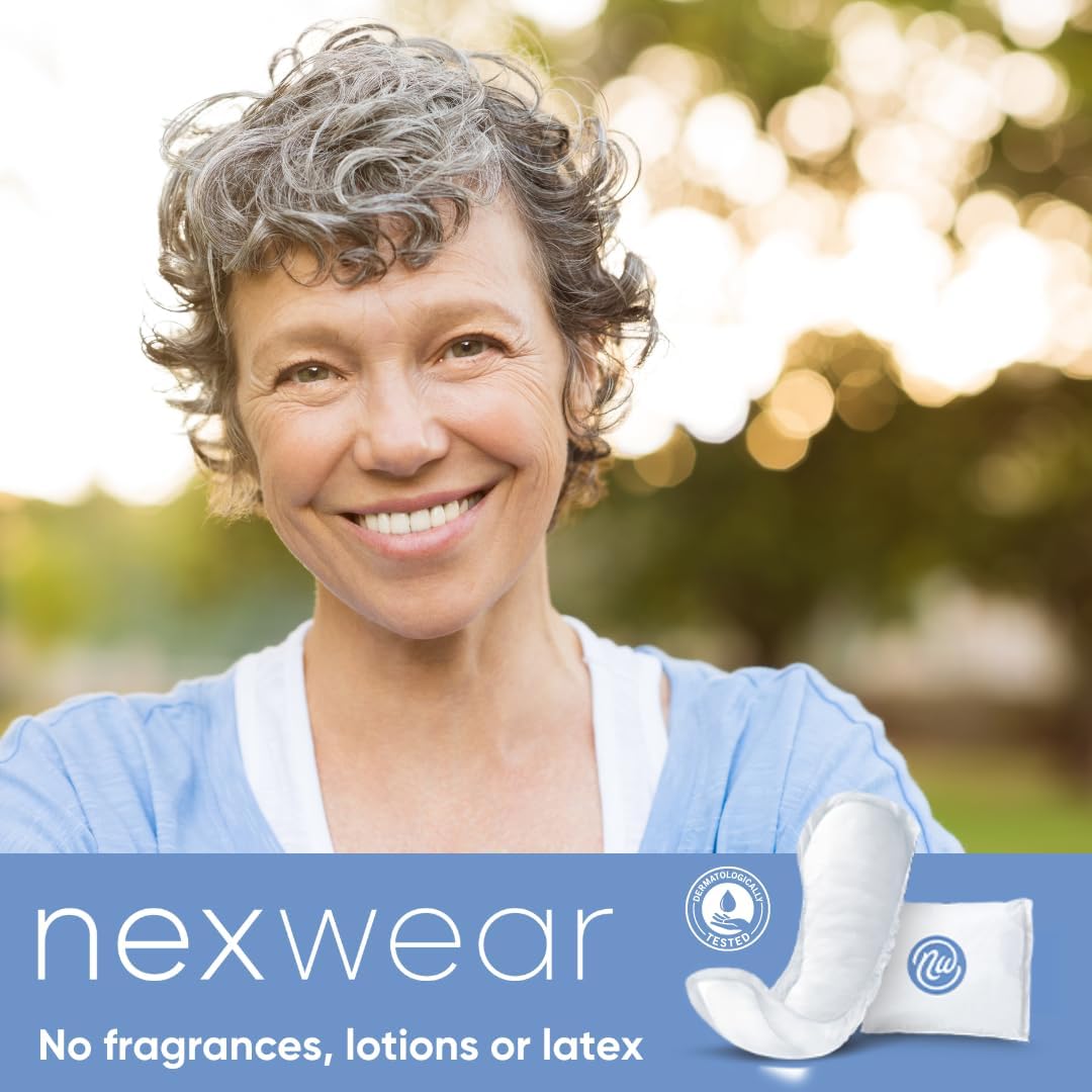 Nexwear Incontinence Pads for Women, Skin-Safe Design, Maximum Absorbency, Disposable, 12 in, 30 Count, 3 Packs, 90 Total