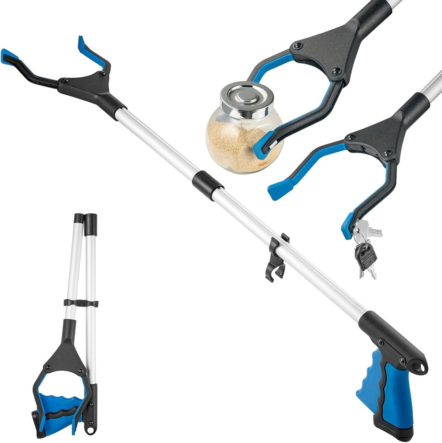 32 Inch Grabber Reacher Tool, Grabbers for Seniors Heavy Duty, Trash Picker Upper Grabber, Collapsible and Easy to Store, Wide Jaw, Grips Items Easily and Securely