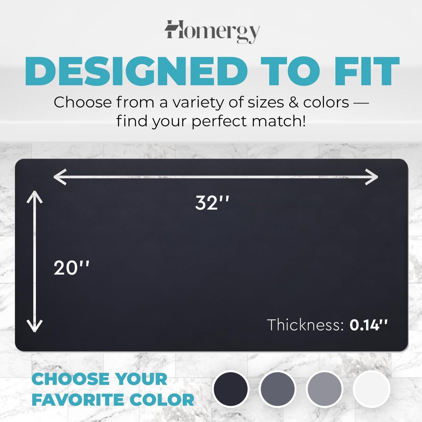 Homergy Bath Mat – Super‑Absorbent & Quick‑Dry with Non‑Slip Rubber Backing, Machine Washable & Odor Resistant – 20x32 in, Black