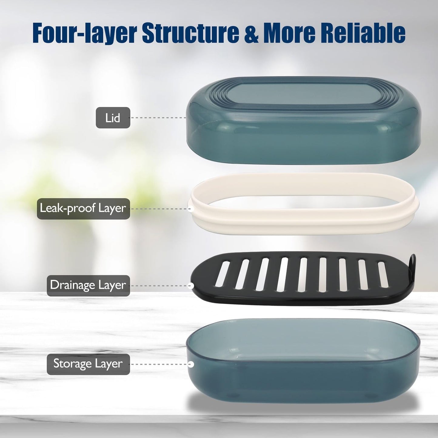 Shampoo Bar Holder Travel Case for Two Bars – Compatible with Kitsch Solid Shampoo & Conditioner Bars, Large Soap Container for Bathroom or Travel (Blue Style A-Large)