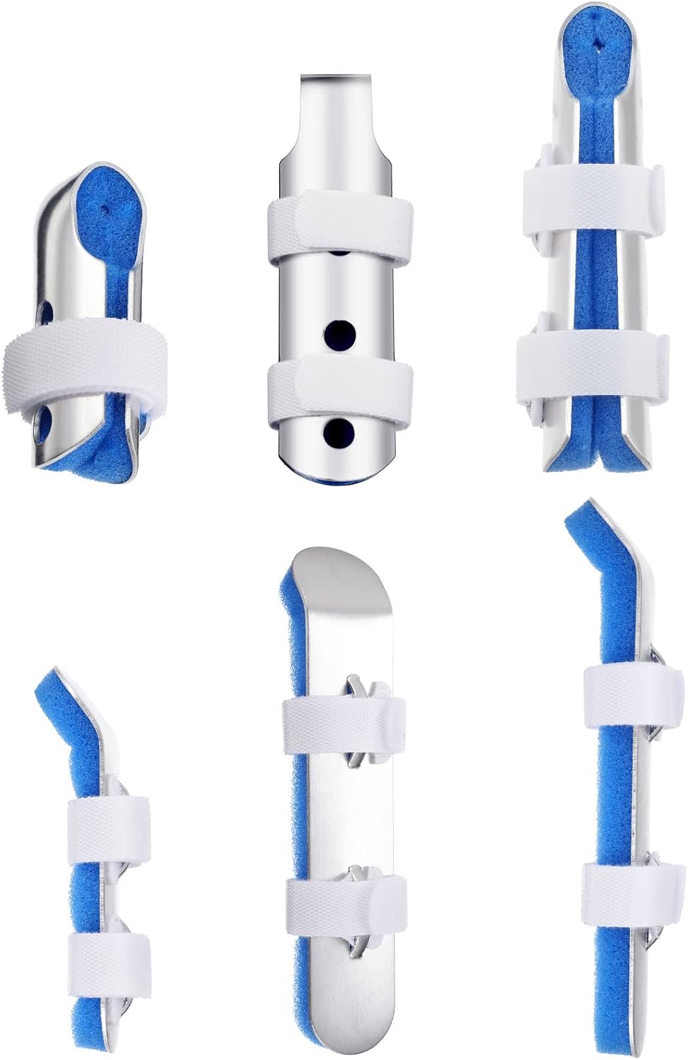 6 Pcs Finger Splint Metal Support Finger Brace Arthritis Knuckle Immobilization with Soft Foam Inner Band and Protective Vent for Adults and Children, 2 Styles, Different Sizes(Blue)