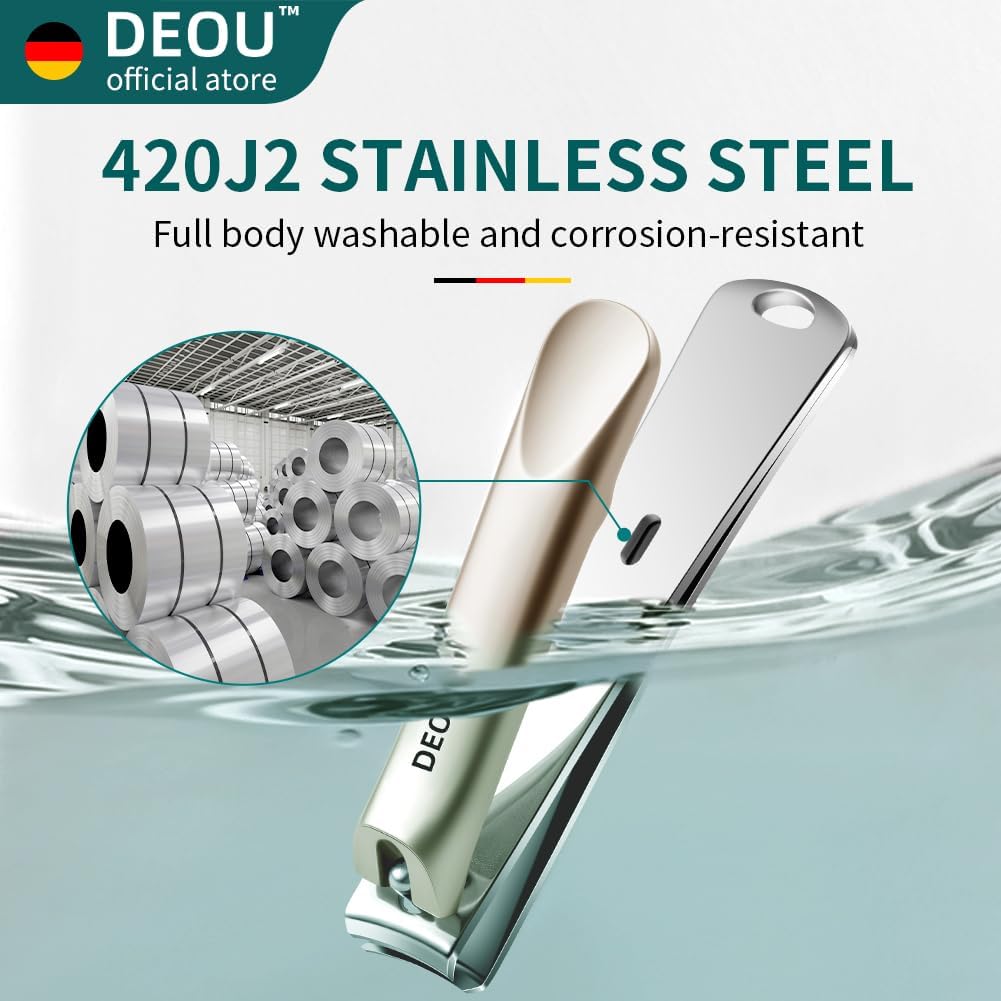 DEOU 3-in-1 Professional Nail Clipper Set - Stainless Steel Large/Medium Flat-Edge Clippers with Built-in Nail File, Champagne-Colored Nail Care Tools, Exquisitely Gift-Packaged for Home & Travel Use