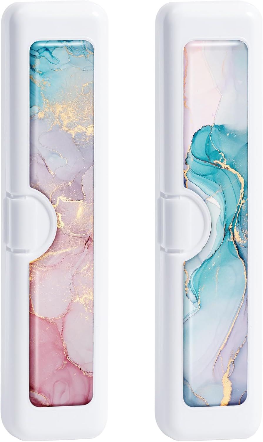 2 Pcs Toothbrush Travel Case - Colorful Pattern, Holder and Covers for Toothbrushes, Includes Tongue Scraper Case