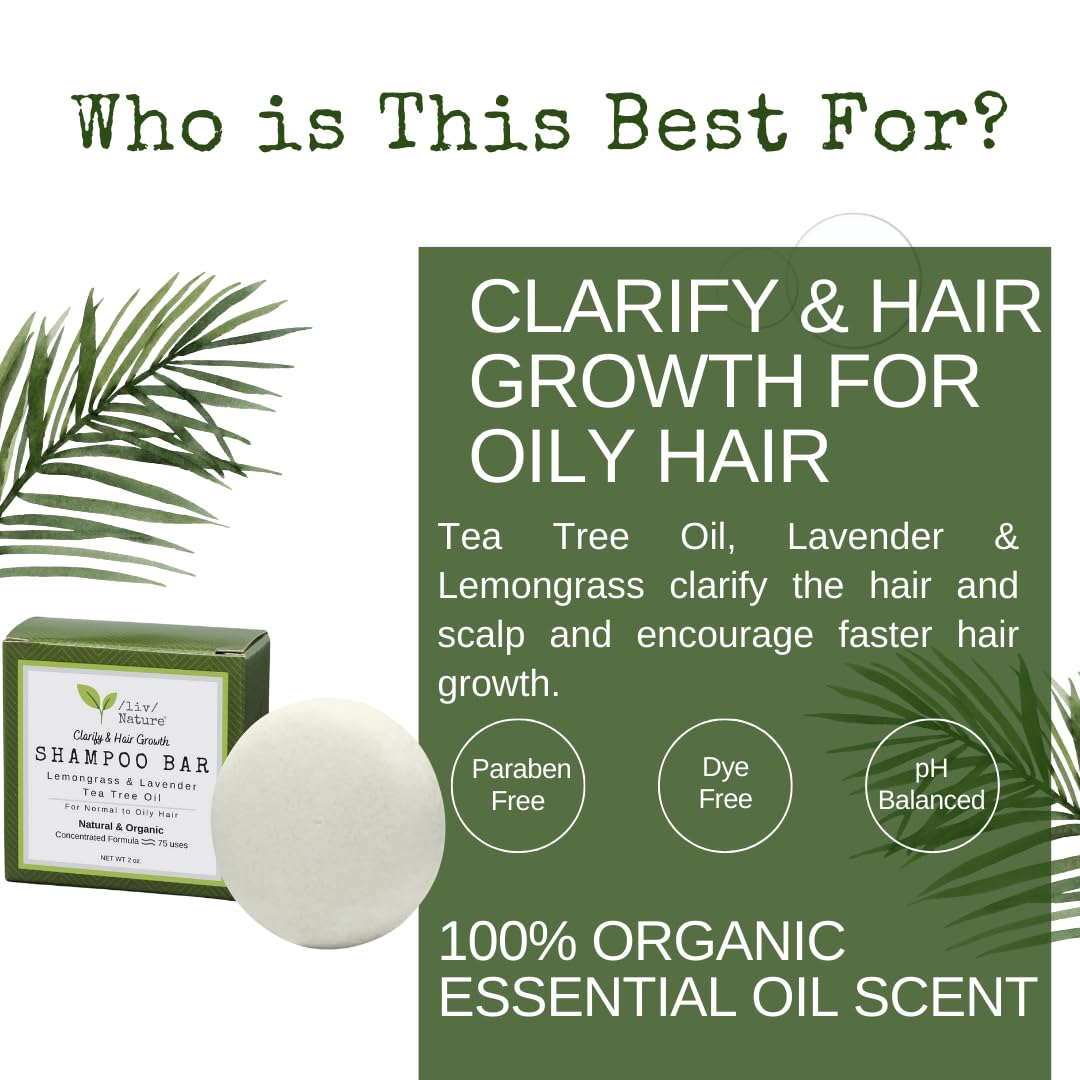 Bar Shampoo | Clarifying Shampoo for Oily Hair | Supports Healthy Hair Growth | Travel Essential | Lemongrass & Lavender with Tea Tree Oil | Handmade in USA 1-pk