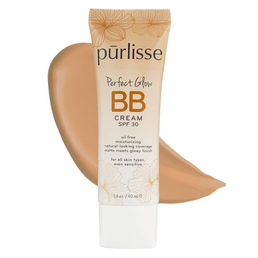 pūrlisse Perfect Glow BB Cream with SPF 30 - Matte Meets Dewy Finish - Enriched with Goji & Hawthorn Berry to Help Improve Skin Texture & Radiance - Medium (1.4 oz)