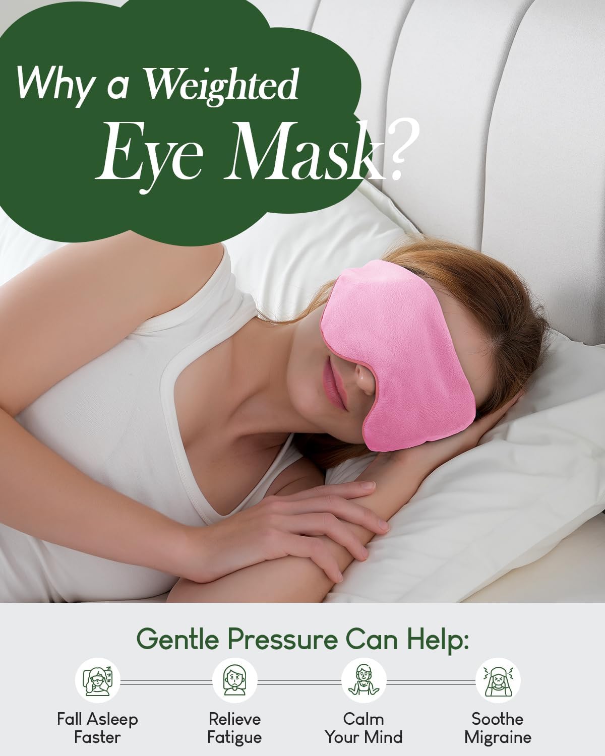 Sivio Weighted Eye Mask for Women & Men, Heatable and Freezable Weighted Eye Pillow with Silica Beads & Adjustable Strap, Soft Breathable Cotton Eye Cover for Sleeping Faster and Better, Pink