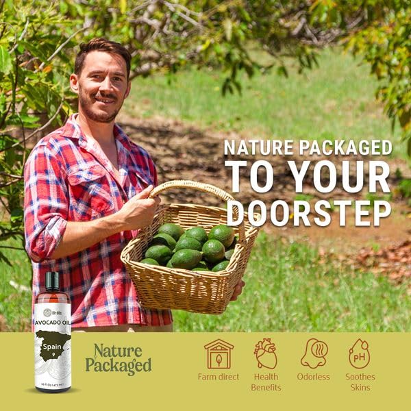 Avocado Oil - Direct from EIR Oils Farm in Spain - 100% Pure Carrier Oil for Hair, Face, and Skin - Hand-Picked, Cold-Pressed Carrier Oil - (1Gallon)