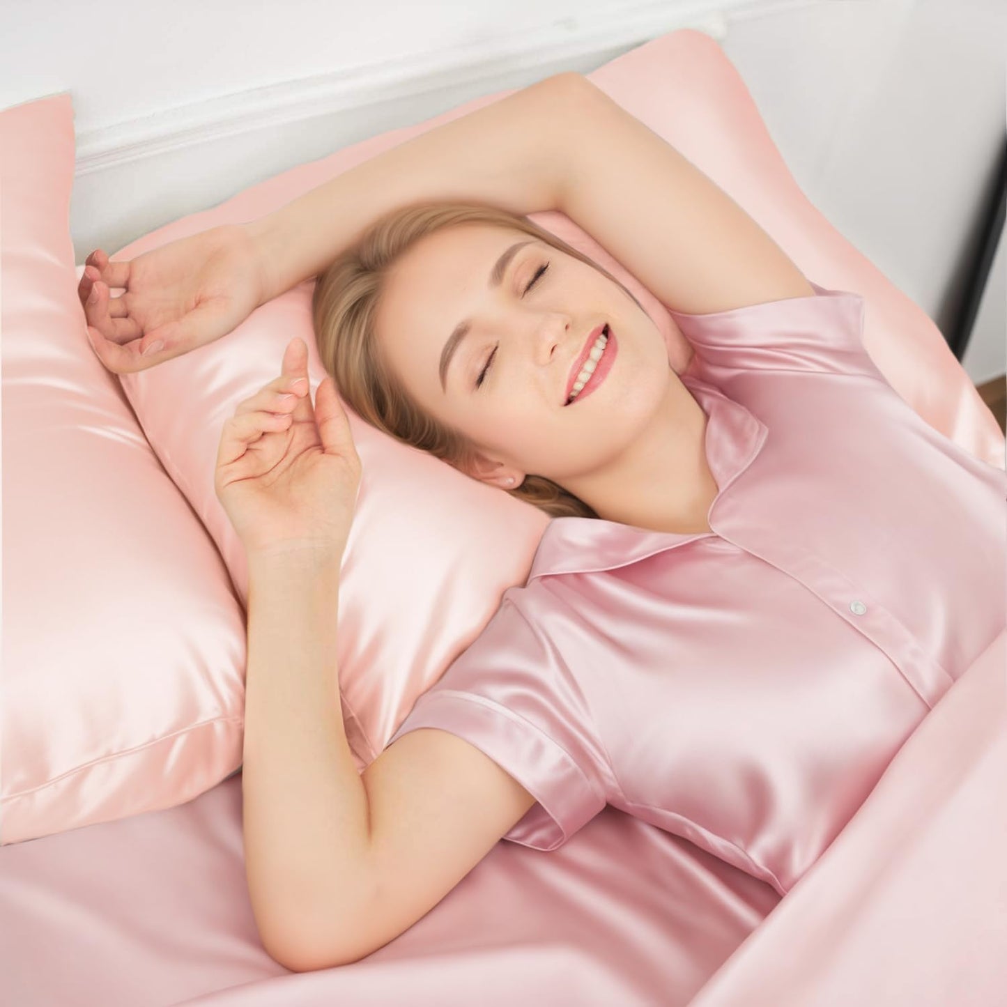 INSSL Silk Pillowcase for Women, Mulberry Silk Pillowcase for Hair and Skin and Stay Comfortable and Breathable During Sleep. (Pink, 20"×36")