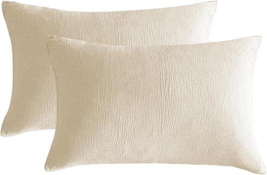 SE SOFTEXLY Muslin Pillowcases King Size 100% Cotton, 2 Pack Linen Like Pillow Shams with Envelope Closure, Ultral Soft and Breathable Pillow Case Covers, Off-White, 20" X 36", No Filling