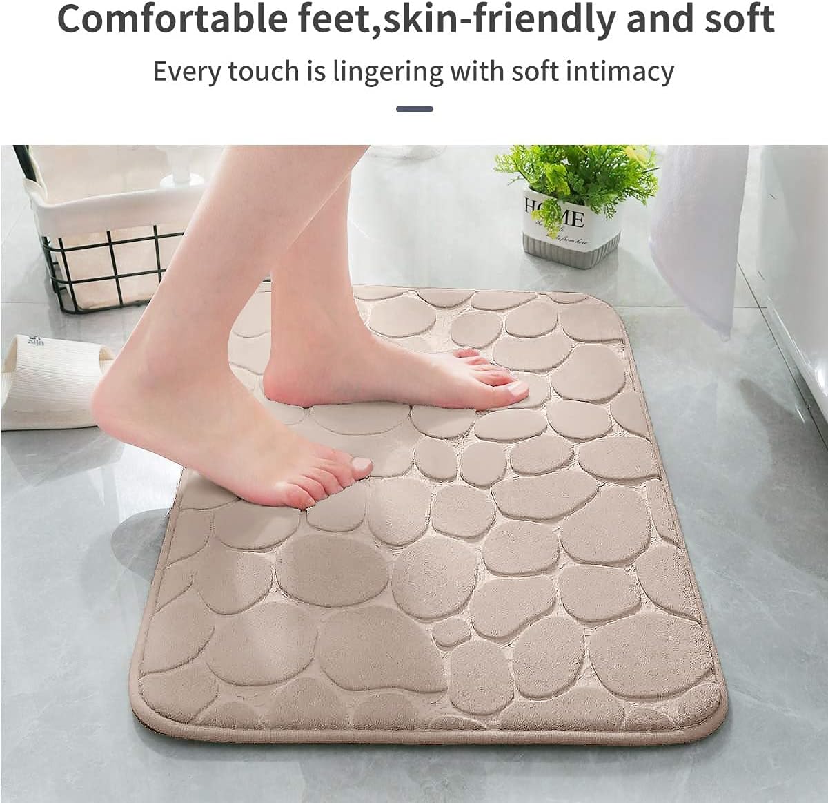 YIHOUSE Memory Foam Bath Mat Cobblestone Bathroom Rugs Super Water Absorbent Bath Mats for Bathroom Machine Washable Bath Rugs(20x32,Khaki)