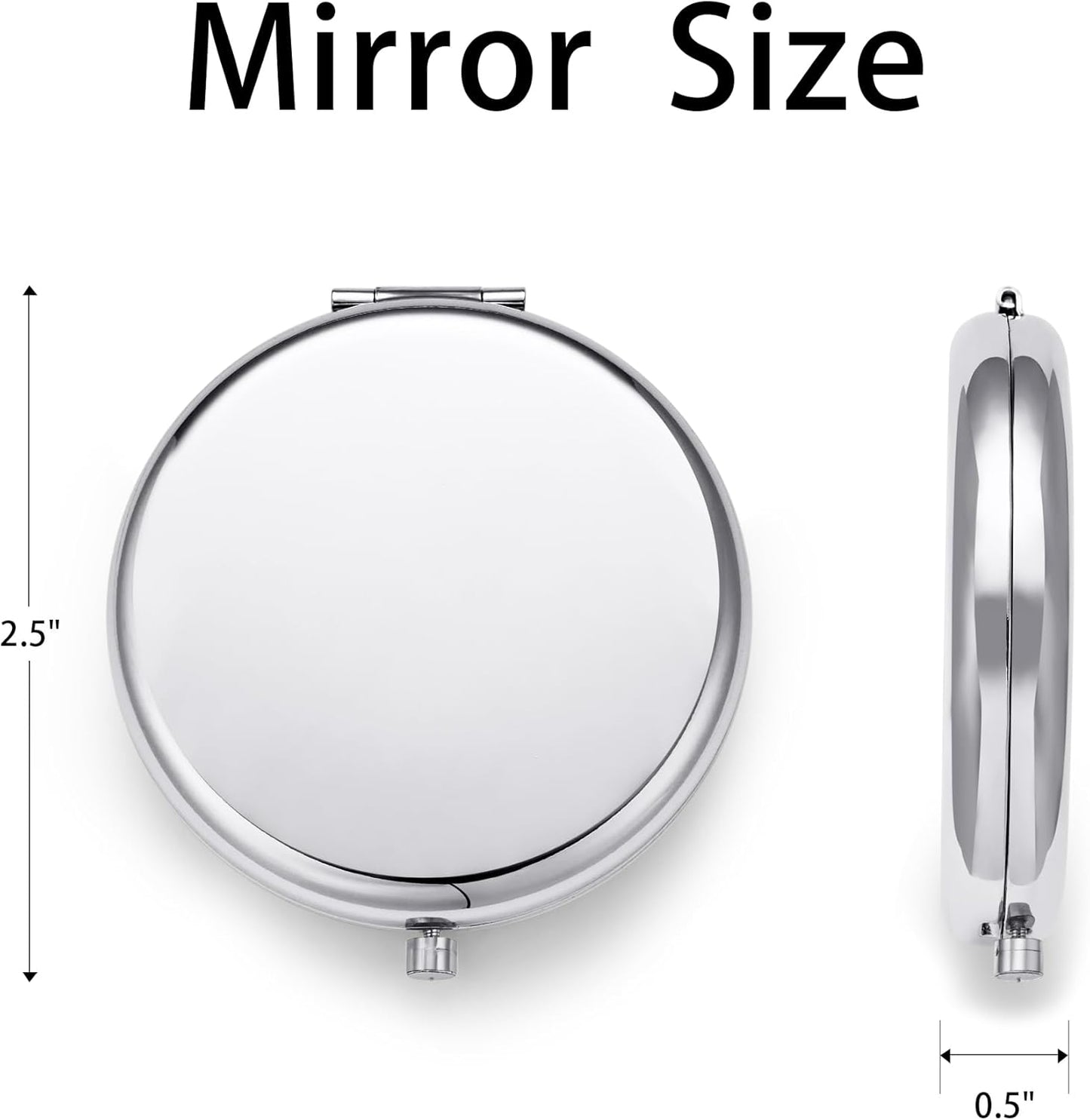 Compact Mirror, Pocket Travel Makeup Mirror for Purse, Metal Round Shell, 2-Sided 1X/2X Magnifying, Portable, Folding, Handheld, Silver, 2 Pack