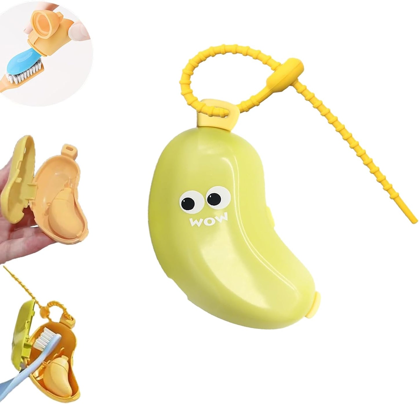 2-in-1 Travel toothbrush holder-Toothbrush covers with Toothpaste case,Portable Reusable Organizer with Banana smile-cute toothbrush cap for Electric&Manual Toothbrush,Ideal for Home&Travel (Green)