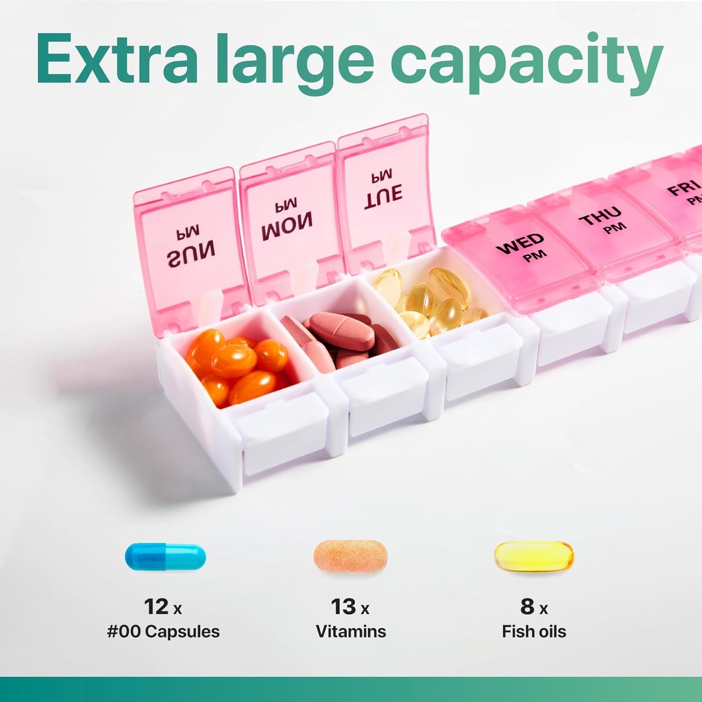 Sukuos Weekly Pill Organizer 7 Day 2 Times A Day, AM PM Medicine Pill Box with Easy Push Button, BPA Free Vitamin Cases for Fish Oil/Supplements, Easy to Clean (Red&Blue)