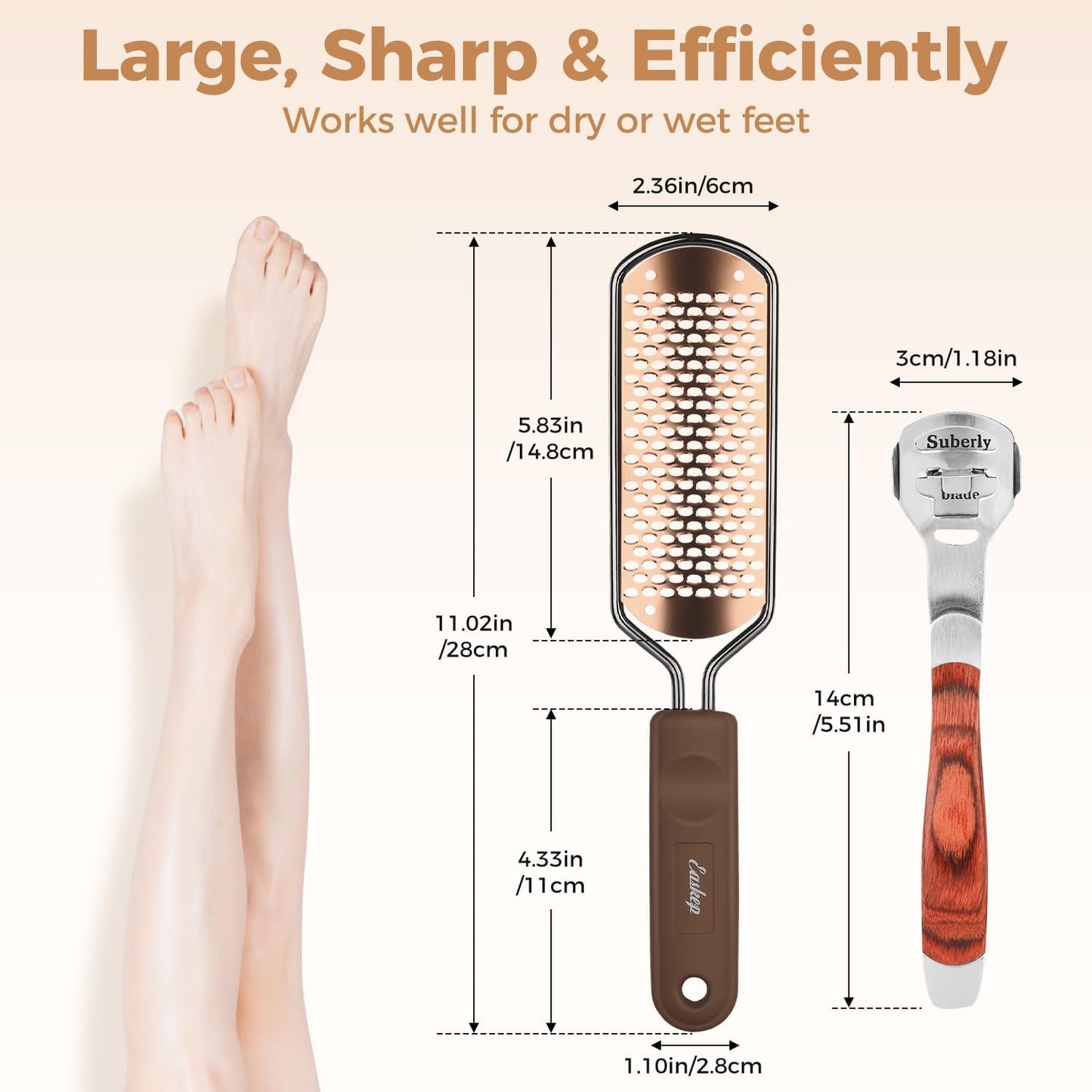 Foot File Foot Scrubber Pedicure - Callus Remover for Feet Easkep Professional Grater Rasp Foot Scraper Corns Callous Removers Cracked Dead Skin Remover for Dry and Wet Feet (Golden Set)