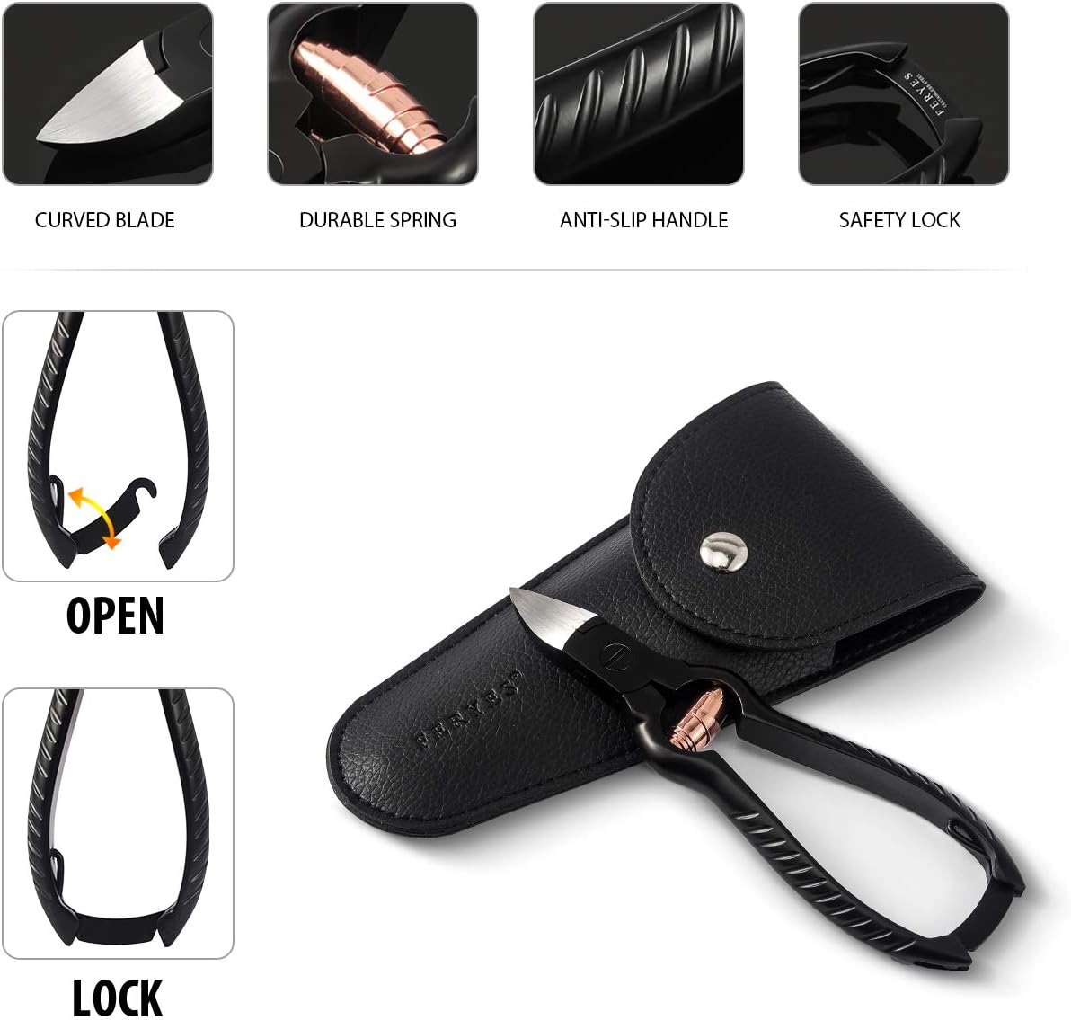 FERYES Precision Toenail Clippers for Thick or Ingrown Toenails - Secure and Stylish Design Thick Nail Clipper - W/Leather Case