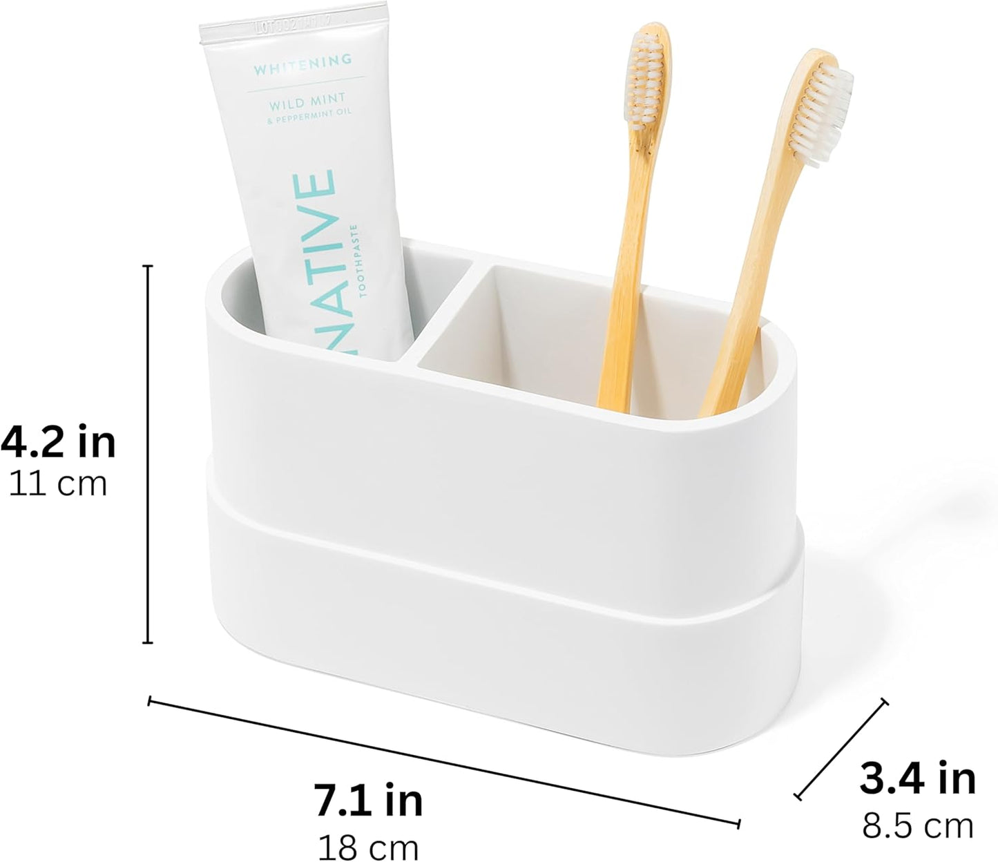 Matte White Large Toothbrush and Toothpaste Holder and Cup for Bathroom Vanity and Countertop, Round Organizer for Electric Toothbrushes, Floss, Razors, Cotton, and Mouthwash