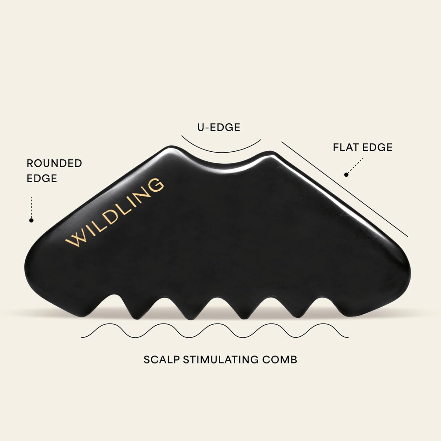 WILDLING Empress Gua Sha Stimulating Scalp Massager Comb I Scalp Scrubber for Hair Growth + Deep Scalp Cleansing I Patented Design Crafted with 100% Authentic Bian Stone