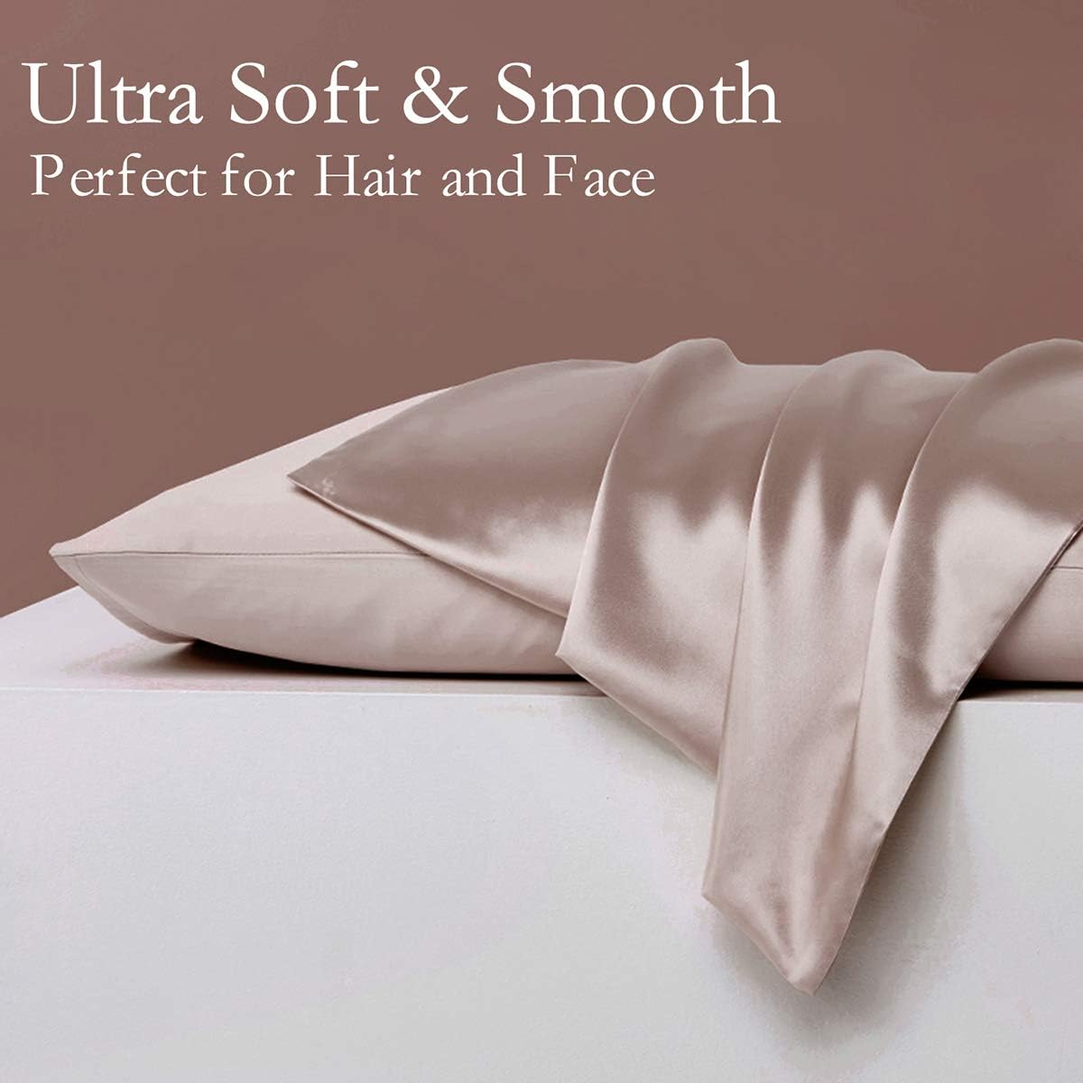 Silk Pillowcase Set, 2 Pack, 100% Mulberry Silk, Hypoallergenic, Soft, Breathable, Reduces Wrinkles, King Size, Apricot Gray